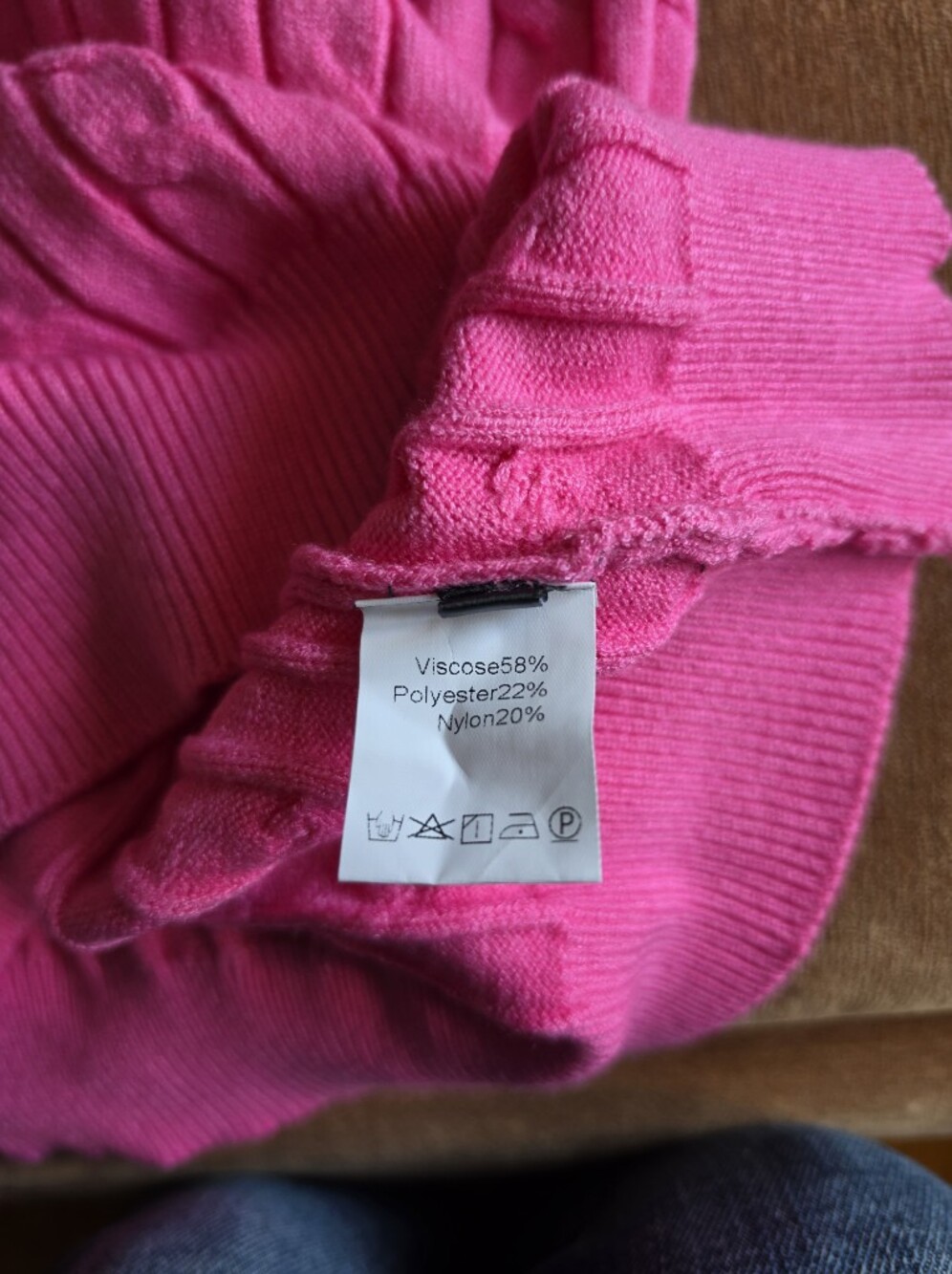 Cable Knit Sweater Short Sleeve Polo Top V Neck Bright Hot Pink Sz L - Picture 6 of 6